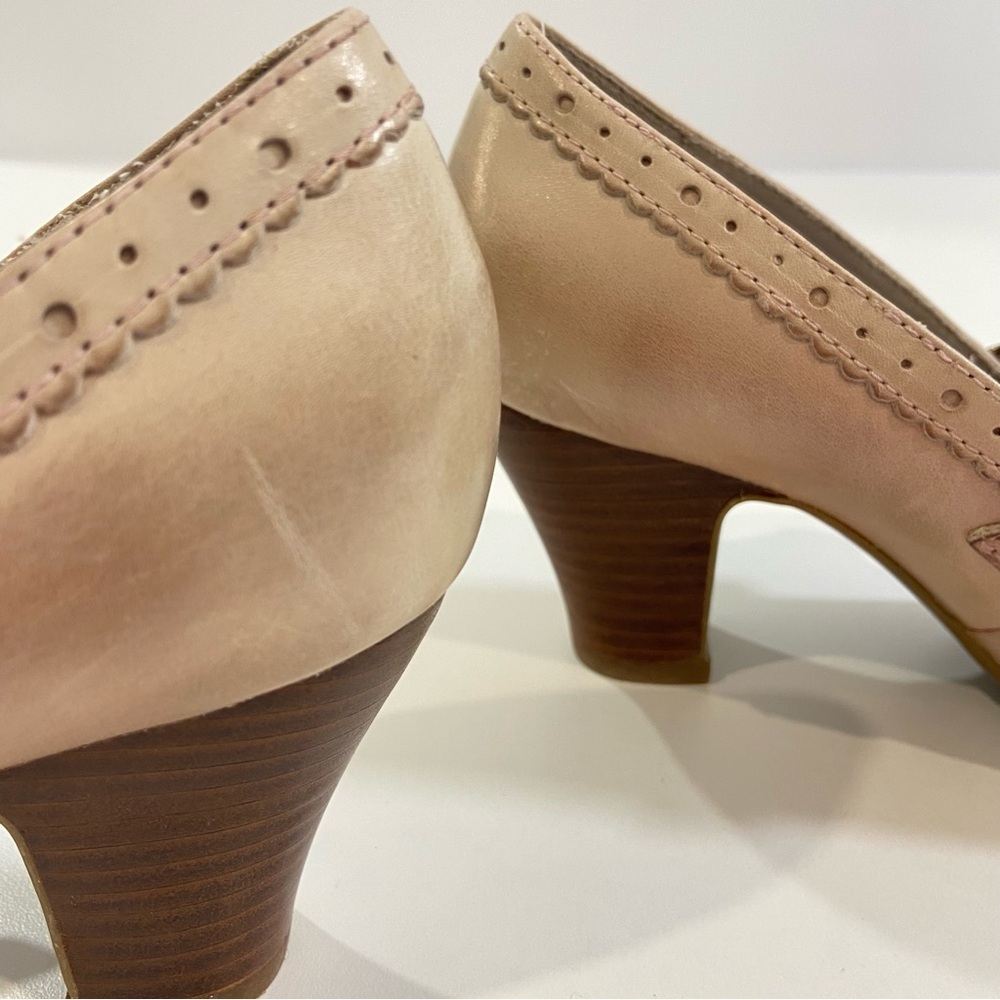 Hush Puppies Mary Jane Leather Brogue Pumps Nude Pink Size 6 Medium oldies heels - Picture 10 of 16